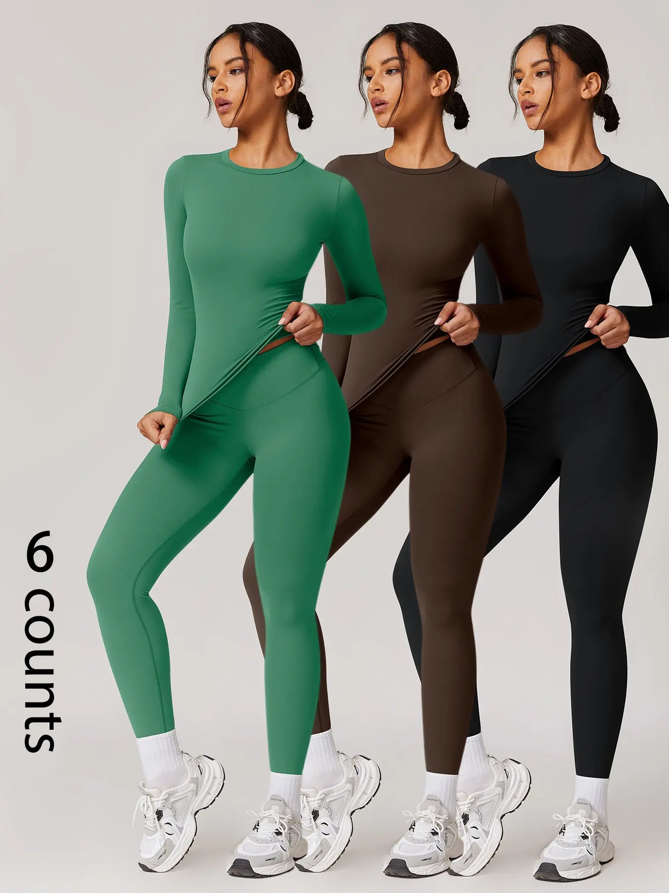 Women's Two-Piece Patchwork High Elastic Yoga Suit with Long Sleeve Top and Slim Fit Pants for Outdoor Activities and Workouts