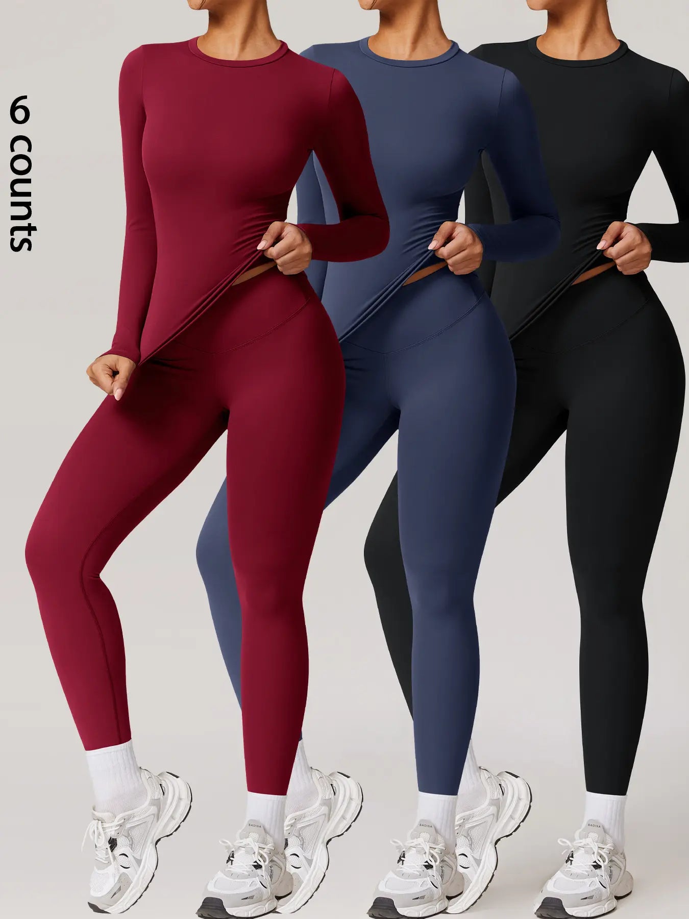 Women's Two-Piece Patchwork High Elastic Yoga Suit with Long Sleeve Top and Slim Fit Pants for Outdoor Activities and Workouts
