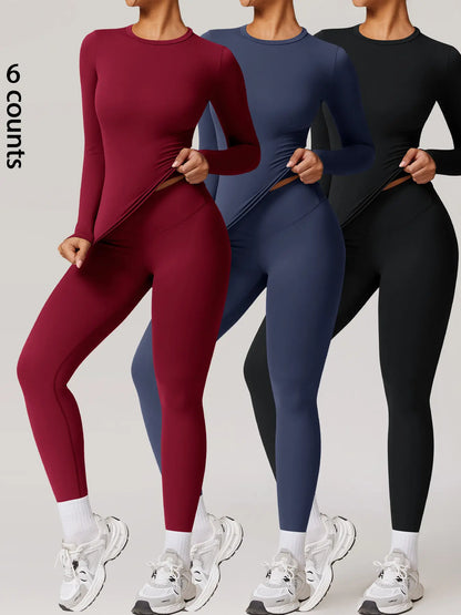 Women's Two-Piece Patchwork High Elastic Yoga Suit with Long Sleeve Top and Slim Fit Pants for Outdoor Activities and Workouts