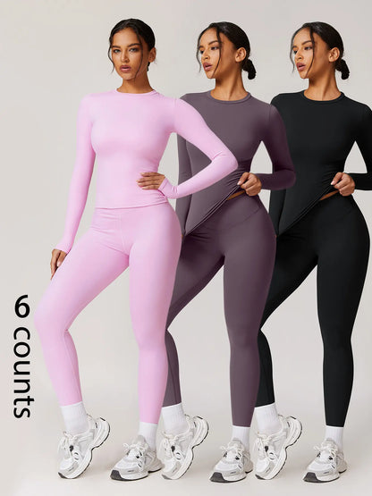 Women's Two-Piece Patchwork High Elastic Yoga Suit with Long Sleeve Top and Slim Fit Pants for Outdoor Activities and Workouts