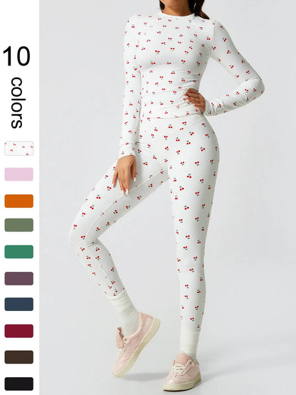Women's Two-Piece Patchwork High Elastic Yoga Suit with Long Sleeve Top and Slim Fit Pants for Outdoor Activities and Workouts