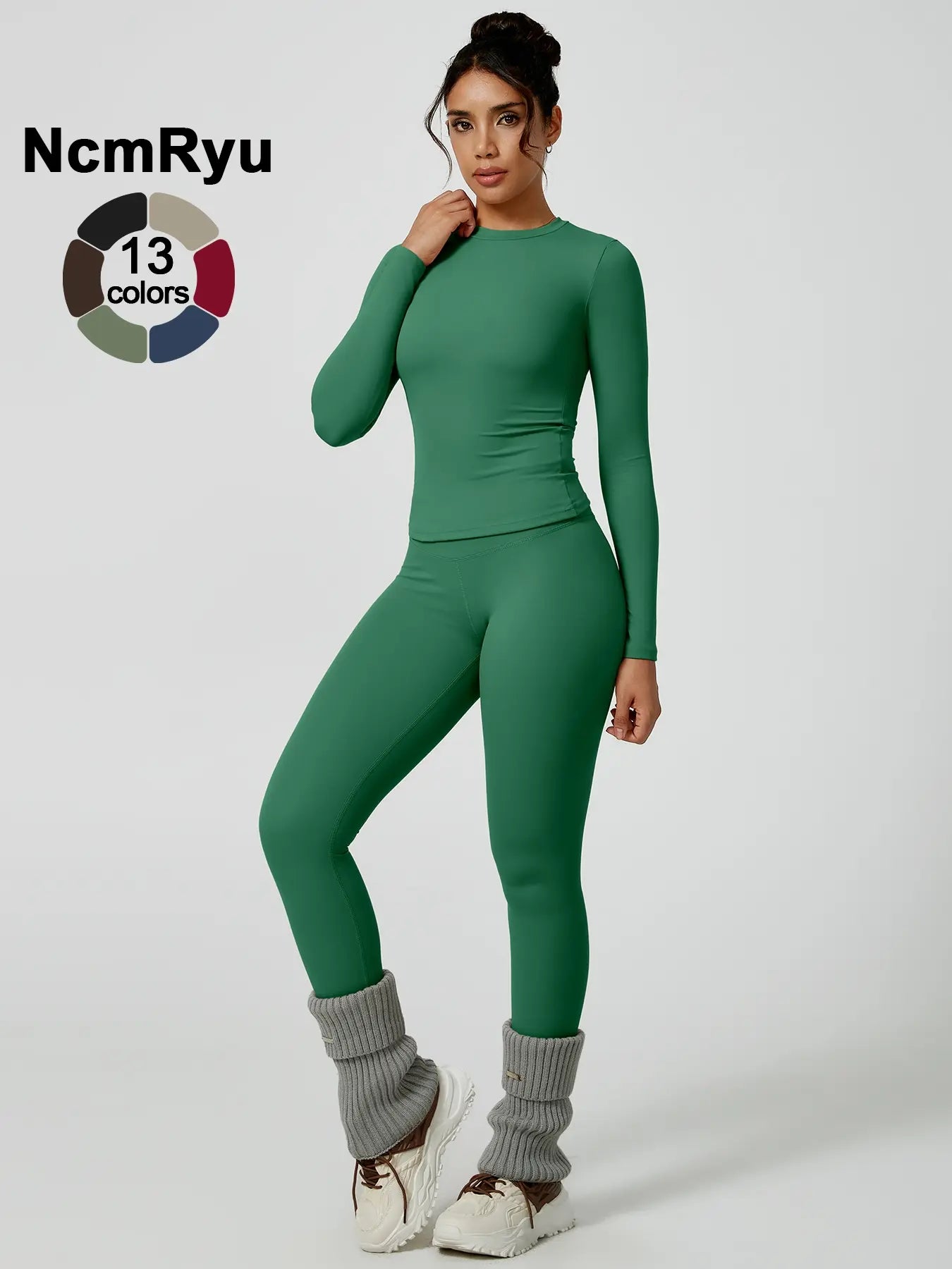 Women's Two-Piece Patchwork High Elastic Yoga Suit with Long Sleeve Top and Slim Fit Pants for Outdoor Activities and Workouts