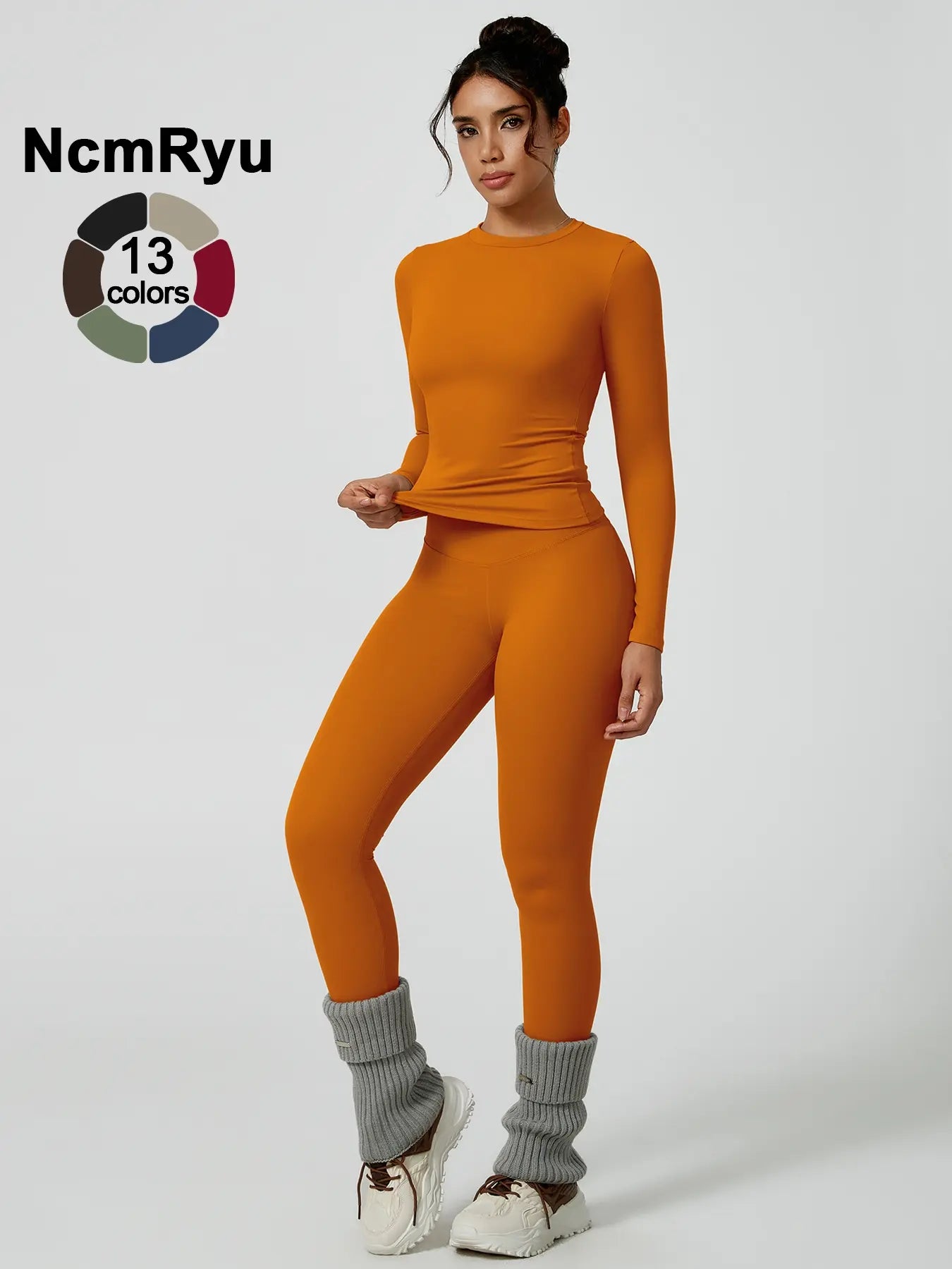 Women's Two-Piece Patchwork High Elastic Yoga Suit with Long Sleeve Top and Slim Fit Pants for Outdoor Activities and Workouts