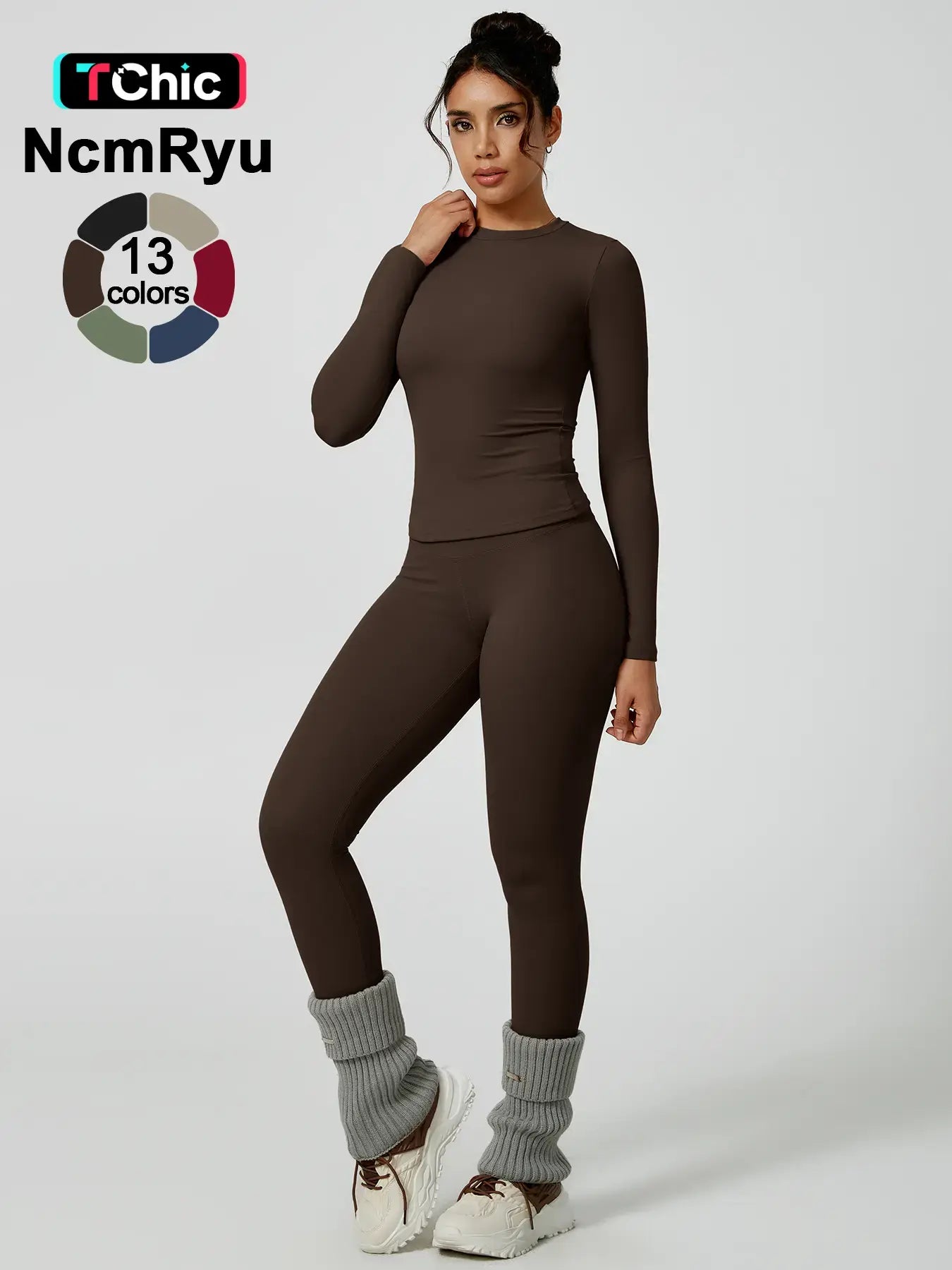 Women's Two-Piece Patchwork High Elastic Yoga Suit with Long Sleeve Top and Slim Fit Pants for Outdoor Activities and Workouts