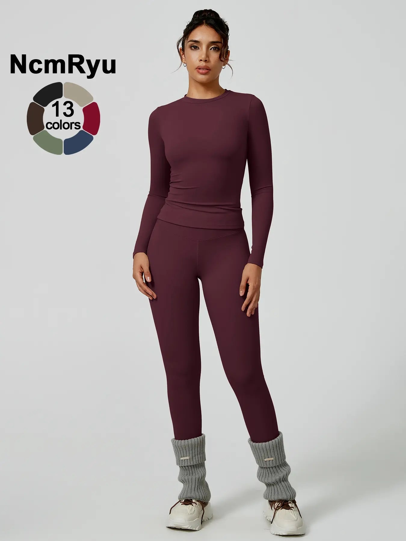 Women's Two-Piece Patchwork High Elastic Yoga Suit with Long Sleeve Top and Slim Fit Pants for Outdoor Activities and Workouts