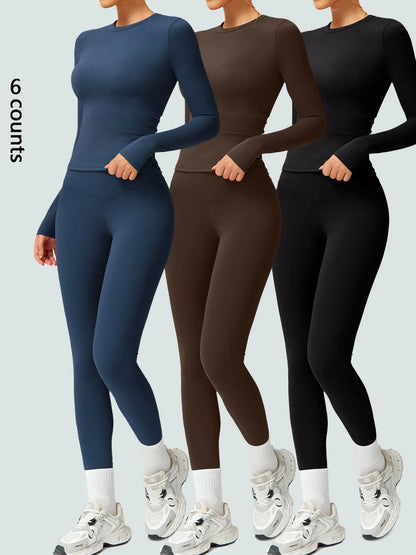 Women's Two-Piece Patchwork High Elastic Yoga Suit with Long Sleeve Top and Slim Fit Pants for Outdoor Activities and Workouts