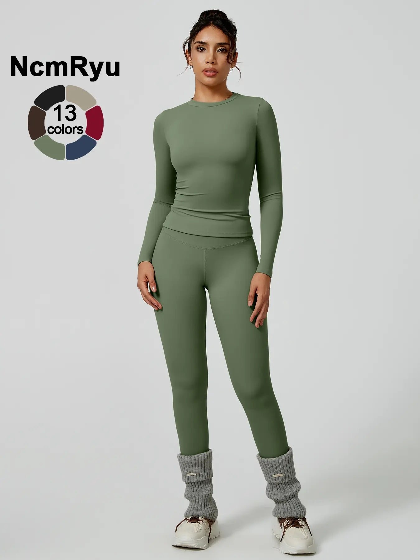 Women's Two-Piece Patchwork High Elastic Yoga Suit with Long Sleeve Top and Slim Fit Pants for Outdoor Activities and Workouts