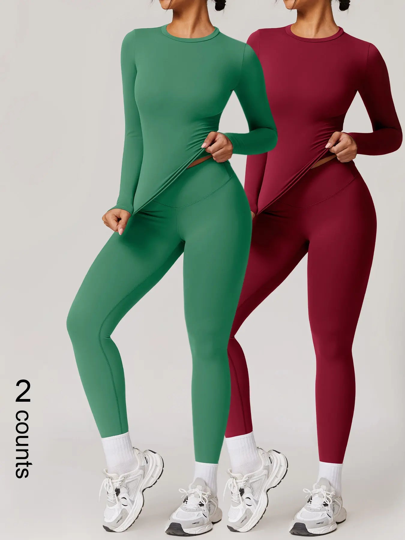 Women's Two-Piece Patchwork High Elastic Yoga Suit with Long Sleeve Top and Slim Fit Pants for Outdoor Activities and Workouts
