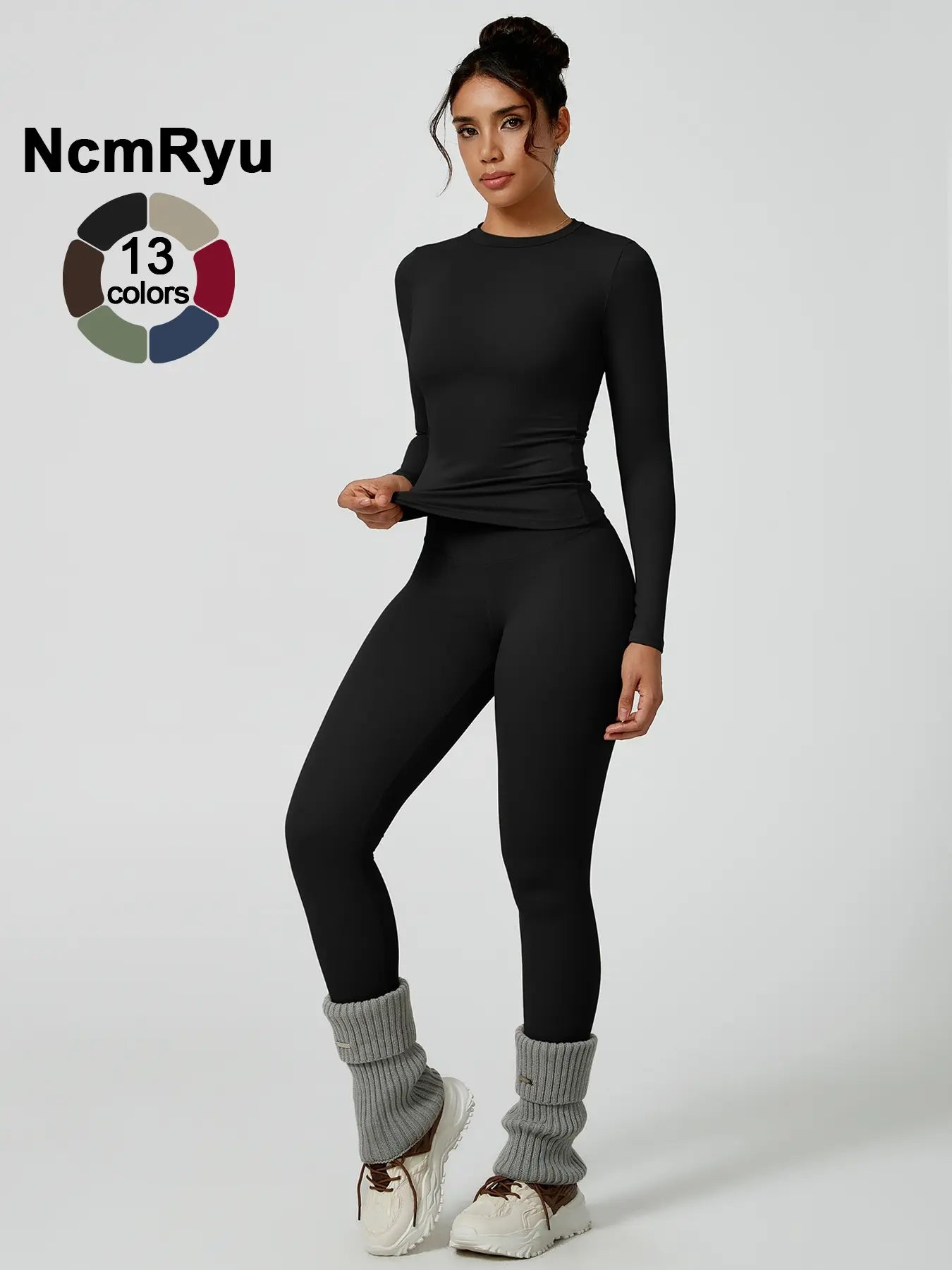 Women's Two-Piece Patchwork High Elastic Yoga Suit with Long Sleeve Top and Slim Fit Pants for Outdoor Activities and Workouts