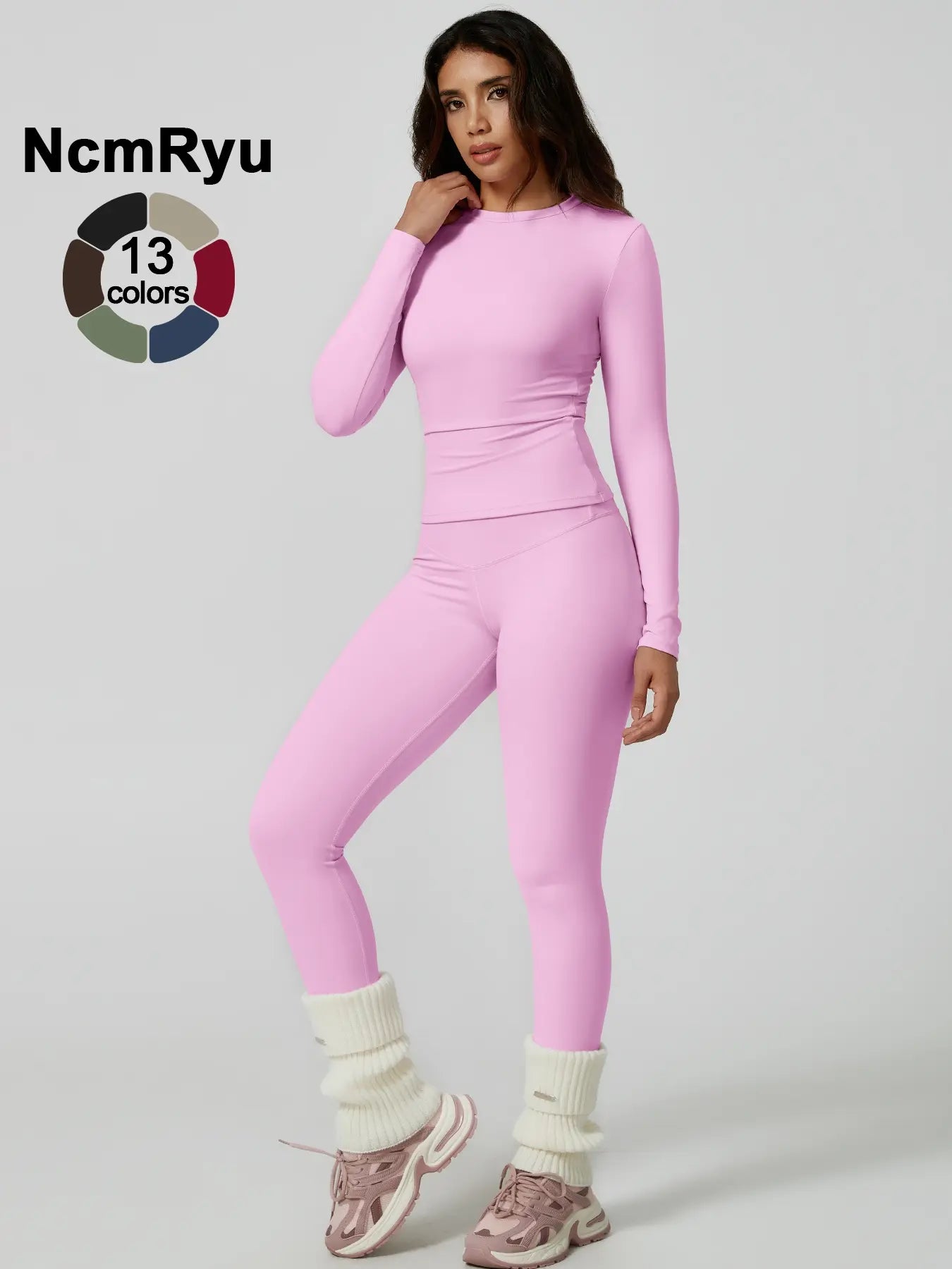 Women's Two-Piece Patchwork High Elastic Yoga Suit with Long Sleeve Top and Slim Fit Pants for Outdoor Activities and Workouts