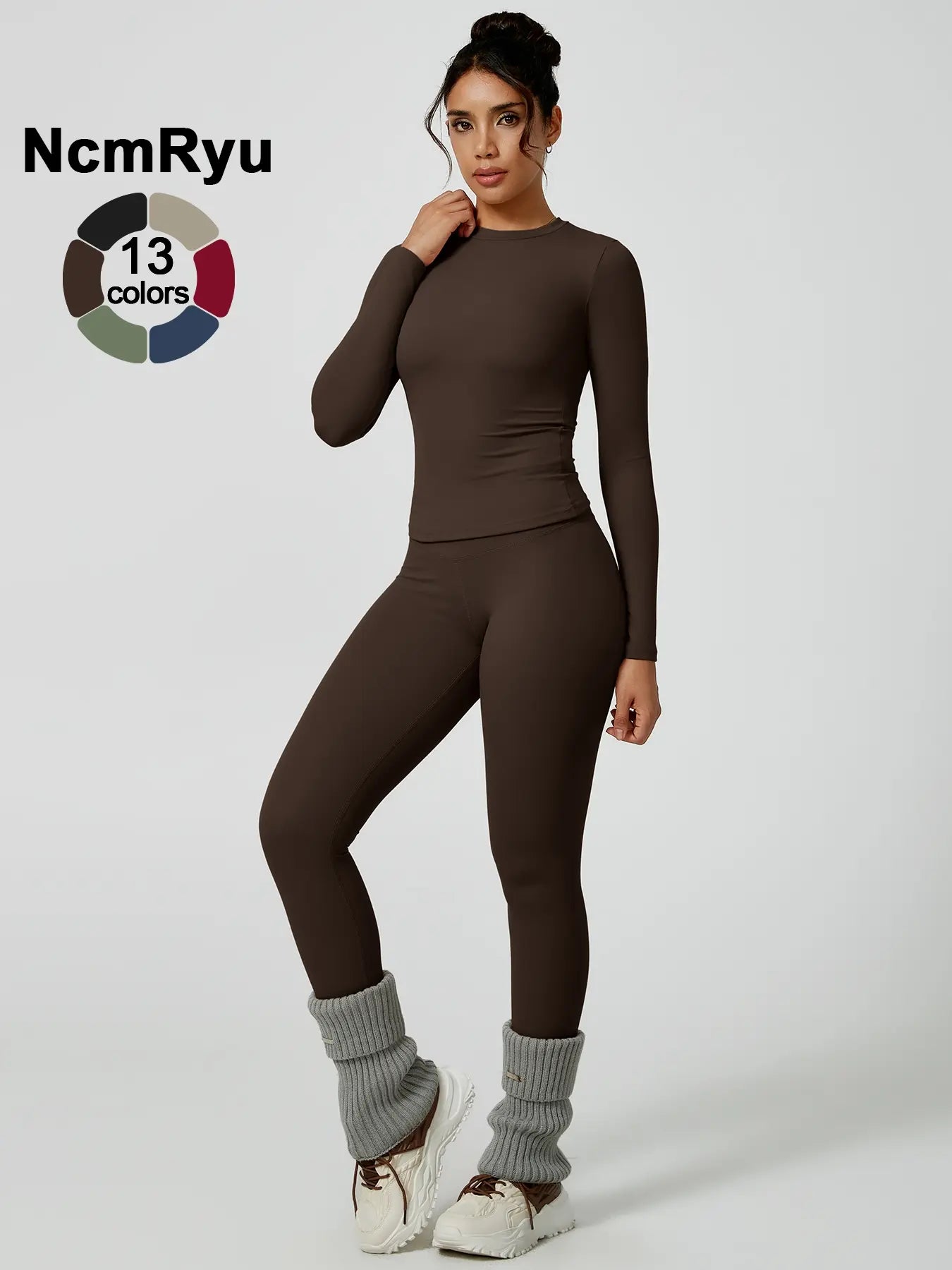 Women's Two-Piece Patchwork High Elastic Yoga Suit with Long Sleeve Top and Slim Fit Pants for Outdoor Activities and Workouts